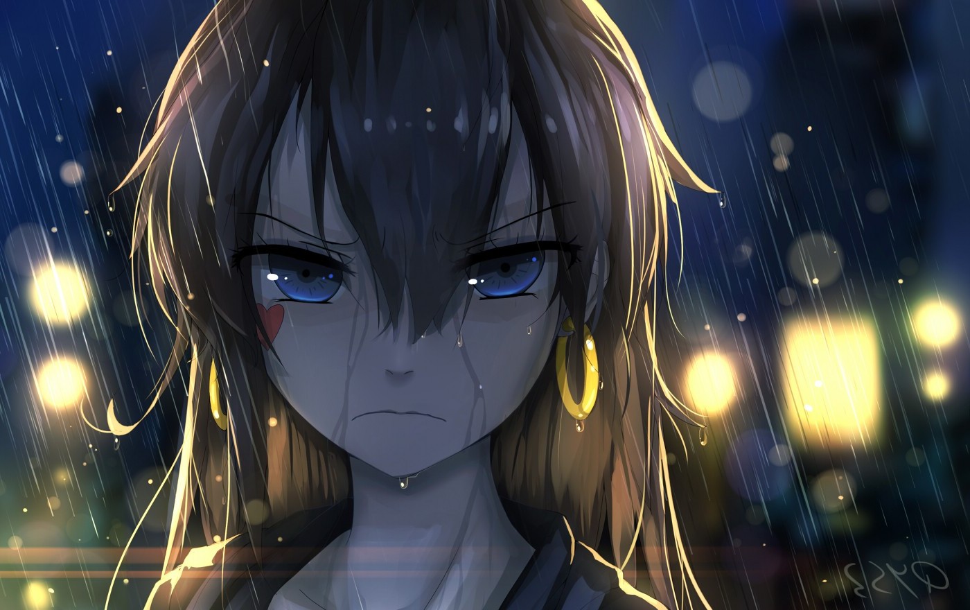 Anime, Rain, Blue Eyes, Original Characters, Earrings, - Anime Girls In The Rain , HD Wallpaper & Backgrounds