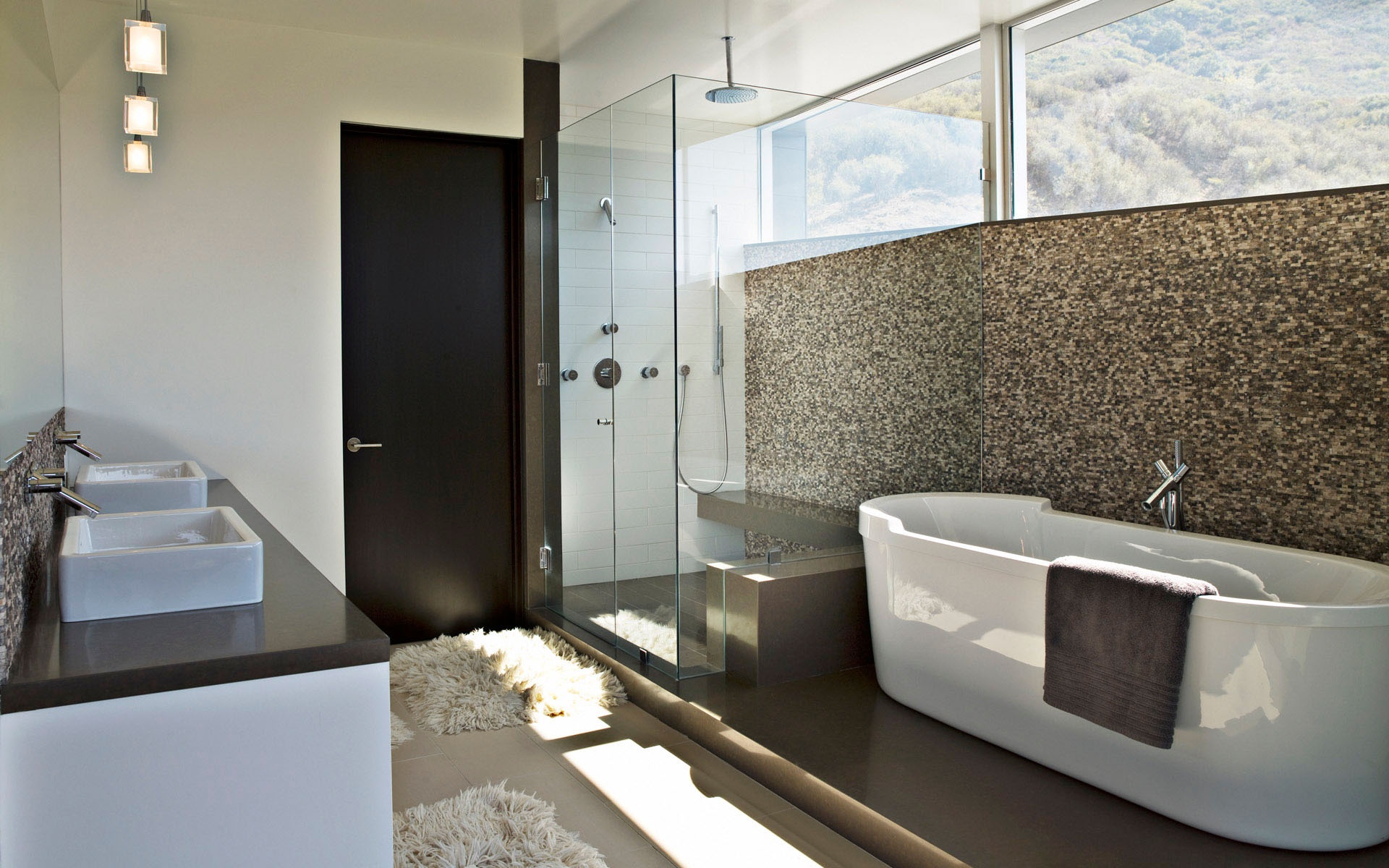 Contemporary Modern Bathroom Wallpaper H D Desktop - Bathroom Design With Bath , HD Wallpaper & Backgrounds