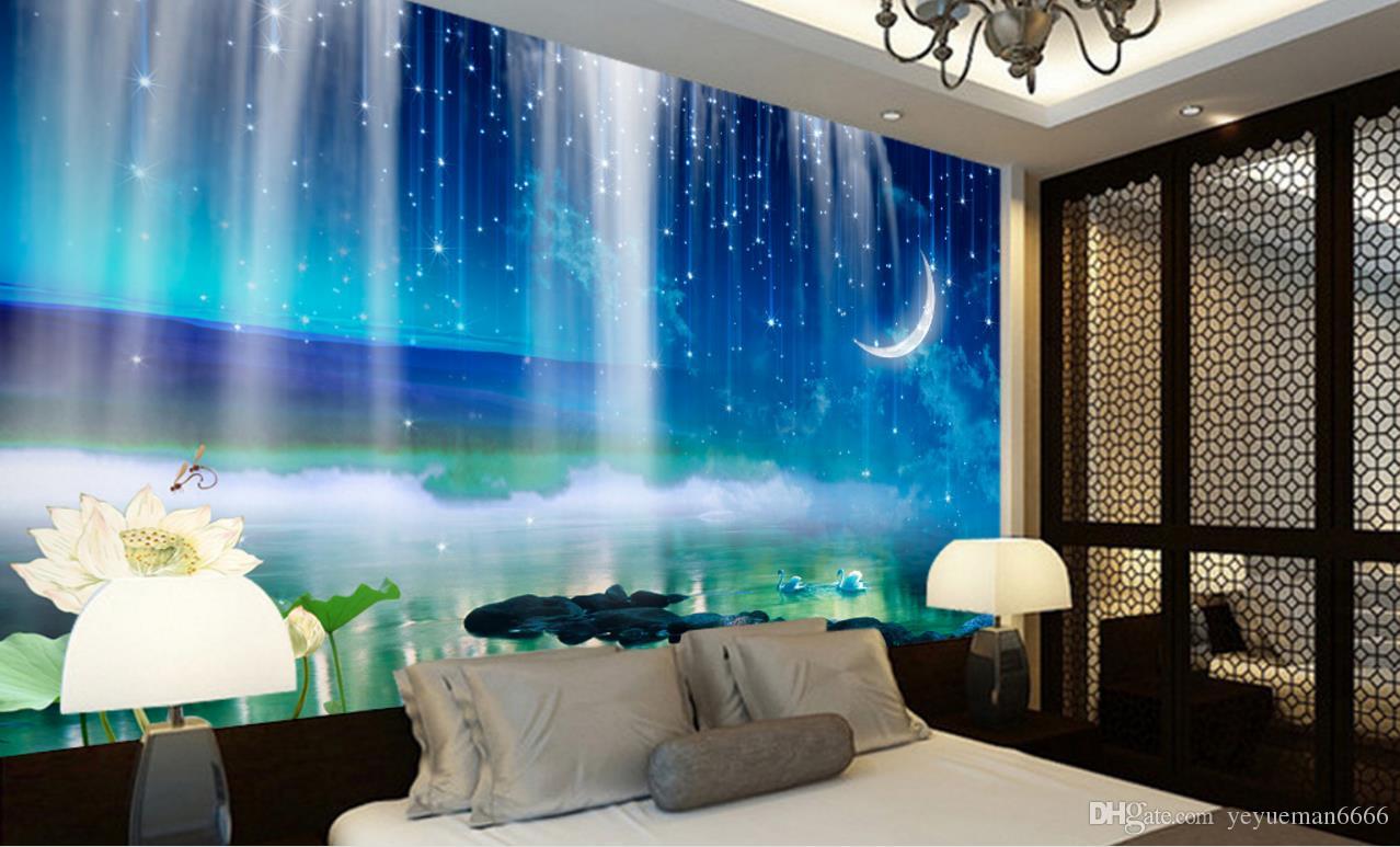 Customize 3d Hd Waterfall Moon 3d Wallpaper Murals - Waterfall And Moon Wall Paper , HD Wallpaper & Backgrounds