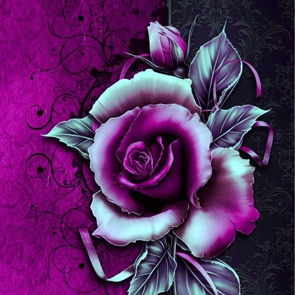 5d Diamond Painting Rhinestone Rose Purple Left Embroidery - 3d Hd Rose Wallpaper For Mobile , HD Wallpaper & Backgrounds
