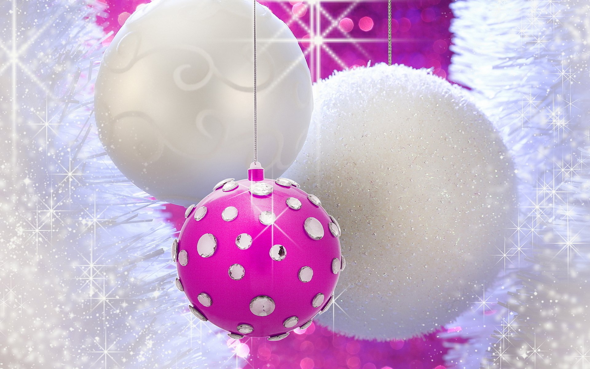 4 Rhinestone Wallpapers - White And Pink Christmas Balls , HD Wallpaper & Backgrounds