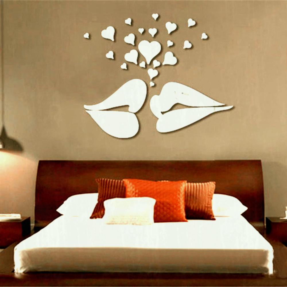 Silver D Mirror Style Lips Hearts Decal Art Mural Wall - High Quality Bedroom Design , HD Wallpaper & Backgrounds