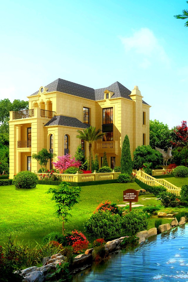 House Wallpaper - Beautiful Garden With River , HD Wallpaper & Backgrounds