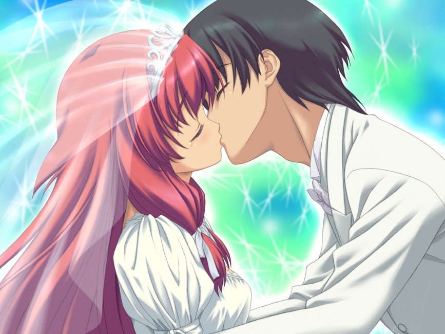 Angel Wish Chitose Mizuki Game Cg Boy Girl Kiss Wedding - Kiss Pics Romantic Cartoon , HD Wallpaper & Backgrounds