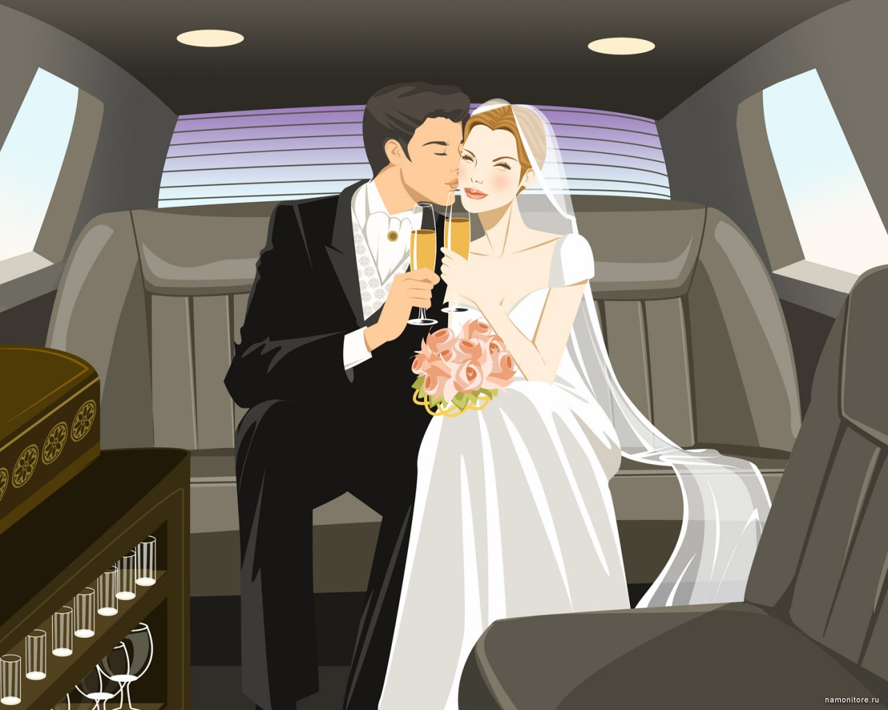 Newly-married Couple, Drawed, Enamoured, Girls, Grey, - Cartoon , HD Wallpaper & Backgrounds