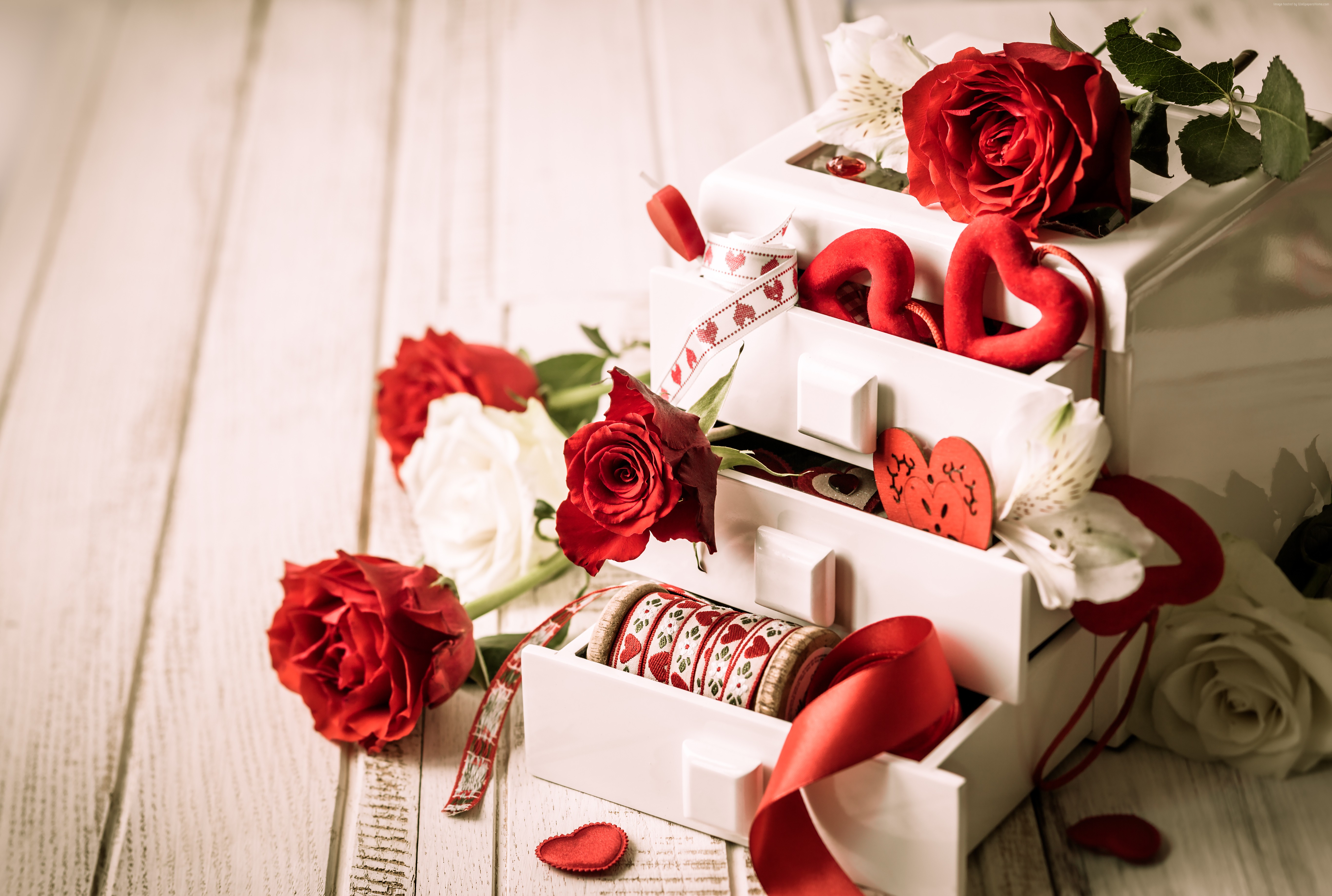 #romantic, #love, #heart, #valentines Day, #ribbon, - Rose And Heart Love , HD Wallpaper & Backgrounds