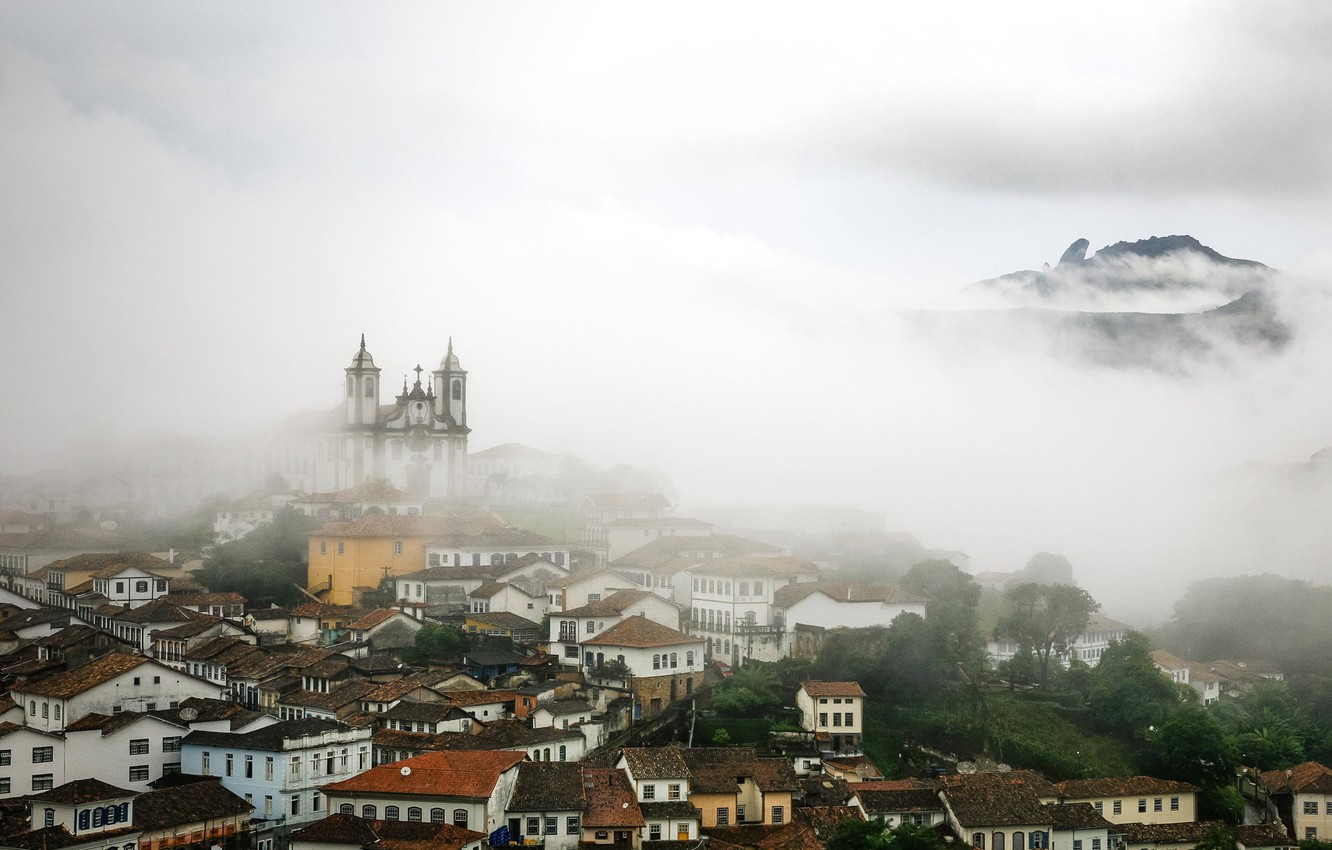 Photo Wallpaper Clouds, Fog, Home, Slope, Church, Brazil, - Igreja Nossa Senhora Do Carmo (ouro Preto) , HD Wallpaper & Backgrounds