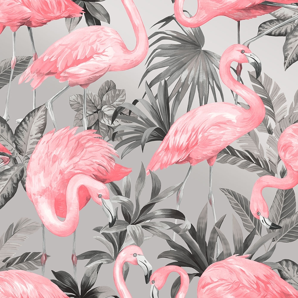 Flamingo Wallpaper Pink Soft Grey - Flamingo Wallpaper Pink , HD Wallpaper & Backgrounds