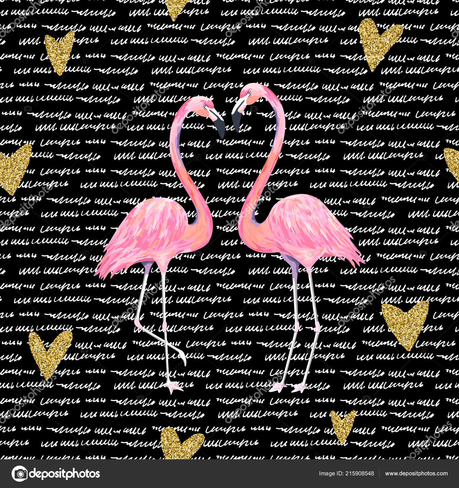 Valentines Card Gold Glitter Heart Bird Flamingo Wallpaper - Gold Glitter Flamingo Glitter , HD Wallpaper & Backgrounds