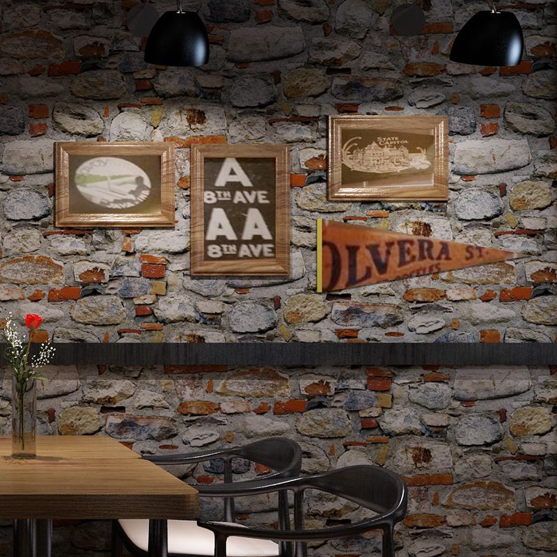 Faux Brick Stone Wallpaper Living Room Wallcovering - Stone Wall Decor In Restaurant , HD Wallpaper & Backgrounds