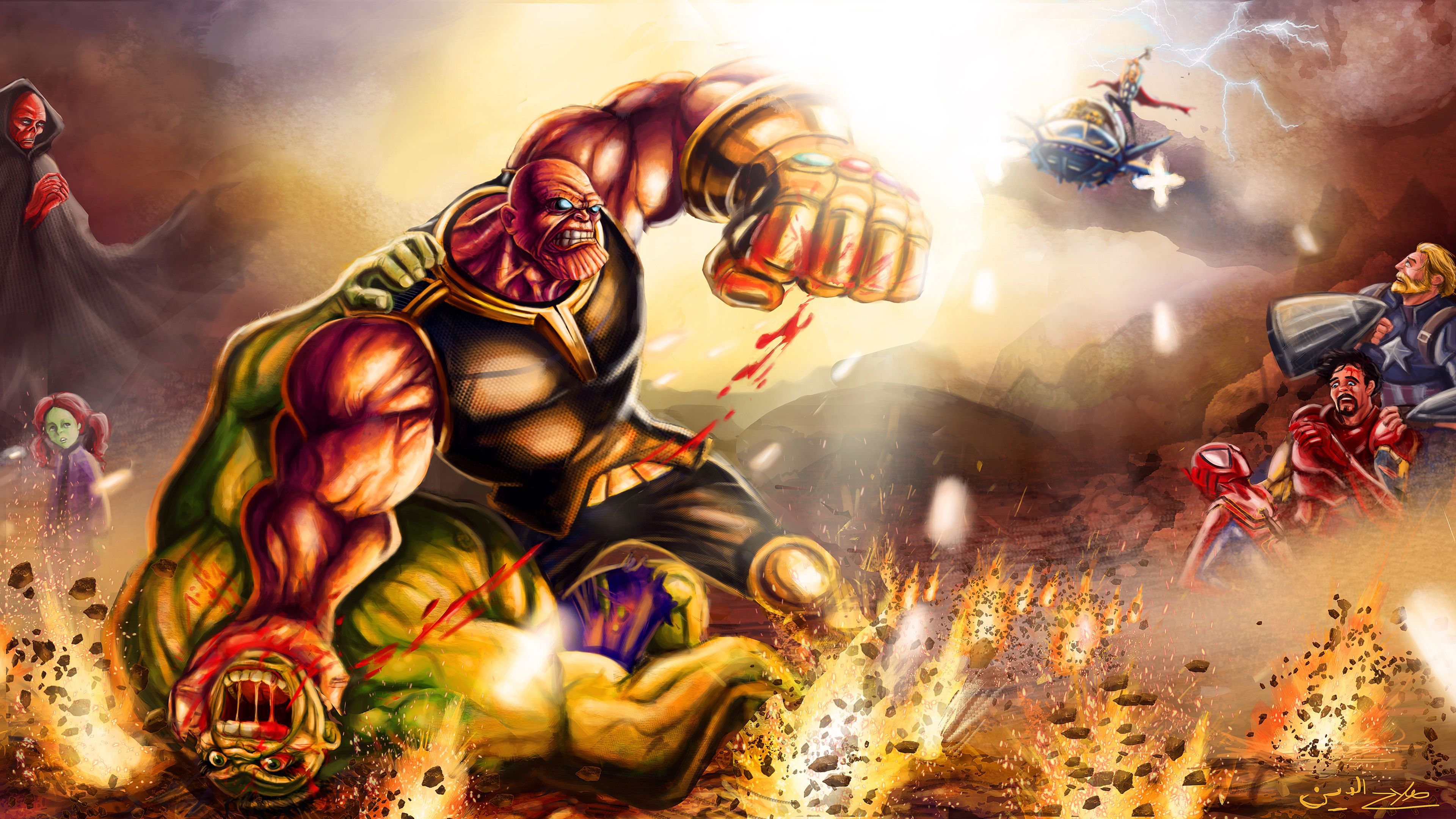 Thanos Defeat Hulk Thanos Wallpapers Superheroes Wallpapers - Thanos And Hulk , HD Wallpaper & Backgrounds