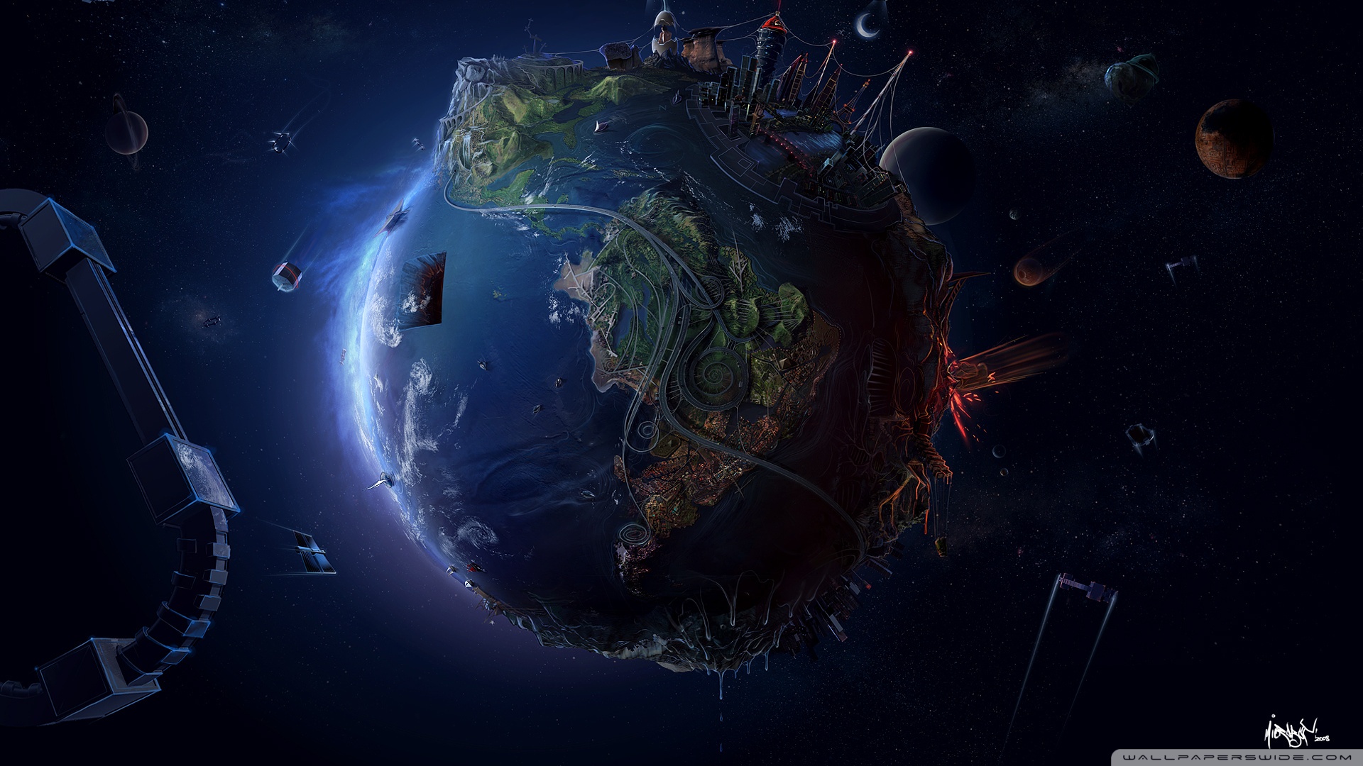 Earth In The Future Hd Desktop Wallpaper High Definition - Earth Space Wallpaper Pc Hd , HD Wallpaper & Backgrounds