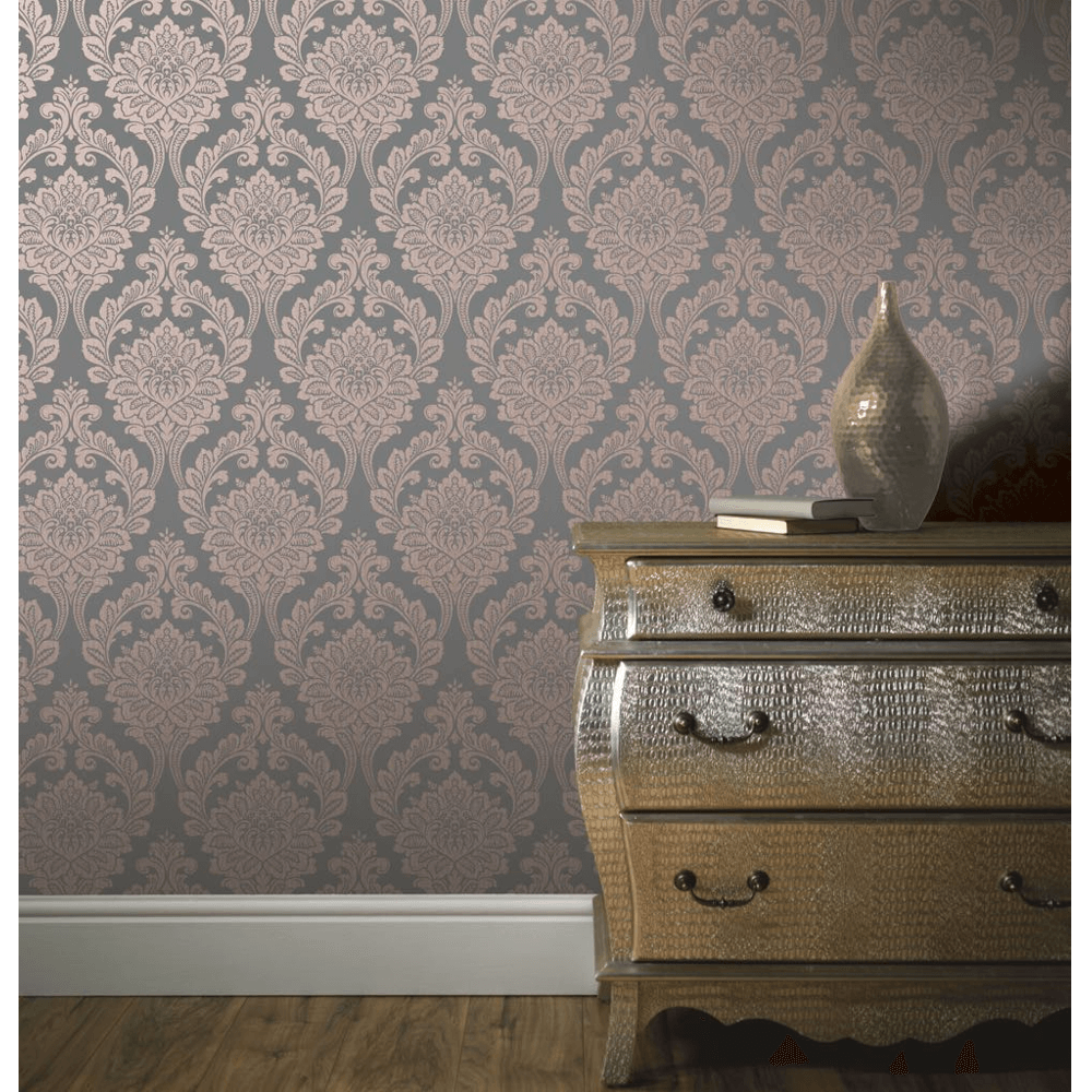 Exclusive Astoria Smooth Damask Pattern Shimmer Metallic - Charcoal Grey Wallpaper Pattern , HD Wallpaper & Backgrounds