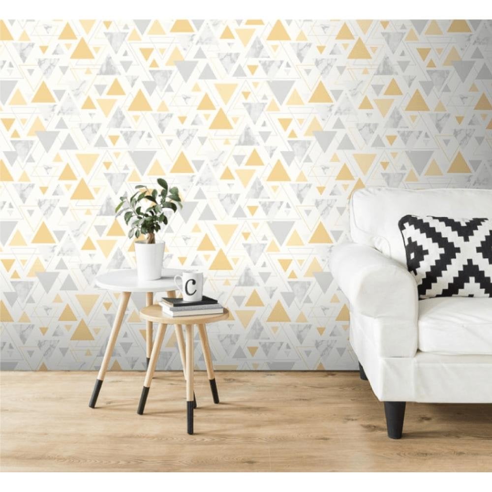 Chantilly Triangle Geo Smooth Modern Marble Pastel - Grey And Yellow , HD Wallpaper & Backgrounds