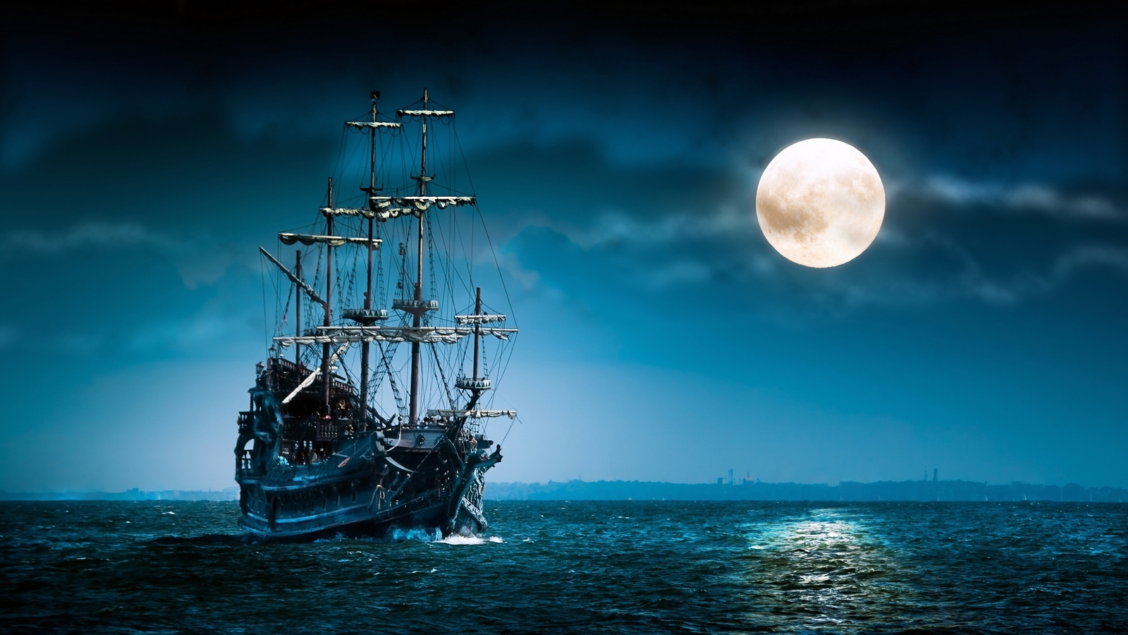 Wallpapers Hd Theme Group - Ship On Sea At Night , HD Wallpaper & Backgrounds