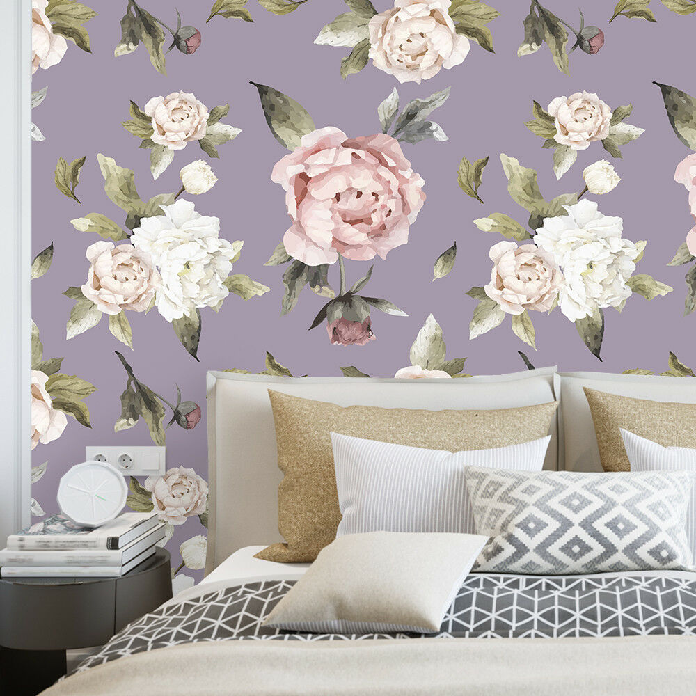Removable Floral Wallpaper Pink Peony Flowers Pale - Bed Room White Wall , HD Wallpaper & Backgrounds