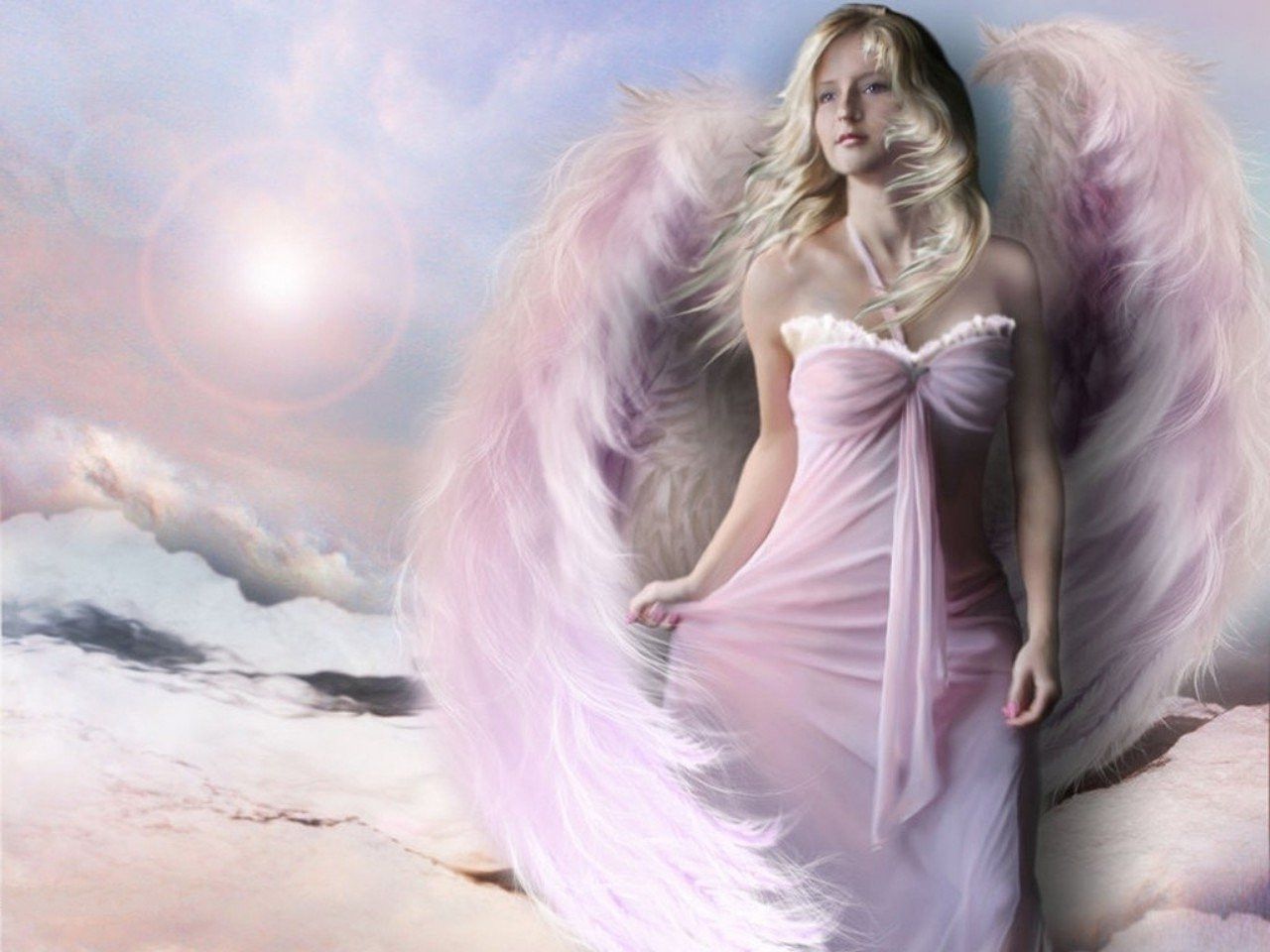 Free Angel Wallpapers - Angel With Pink Wings , HD Wallpaper & Backgrounds