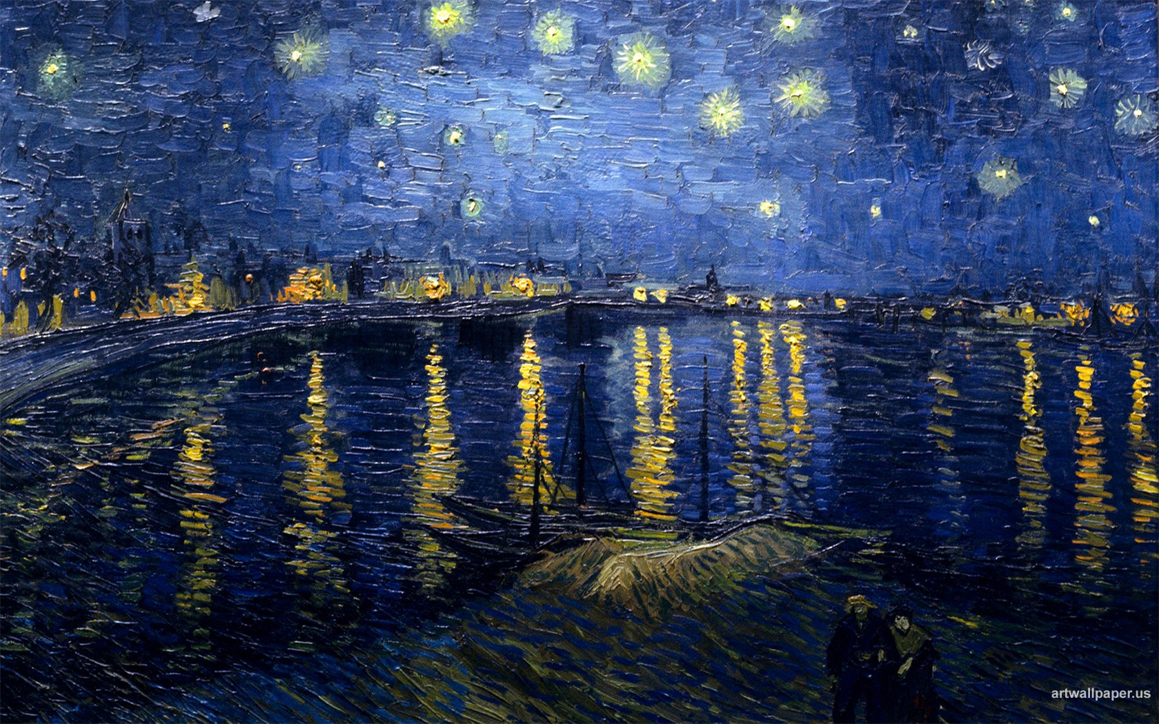 #painting, #vincent Van Gogh, #classic Art, Wallpaper - Starry Night Over The Rhone , HD Wallpaper & Backgrounds