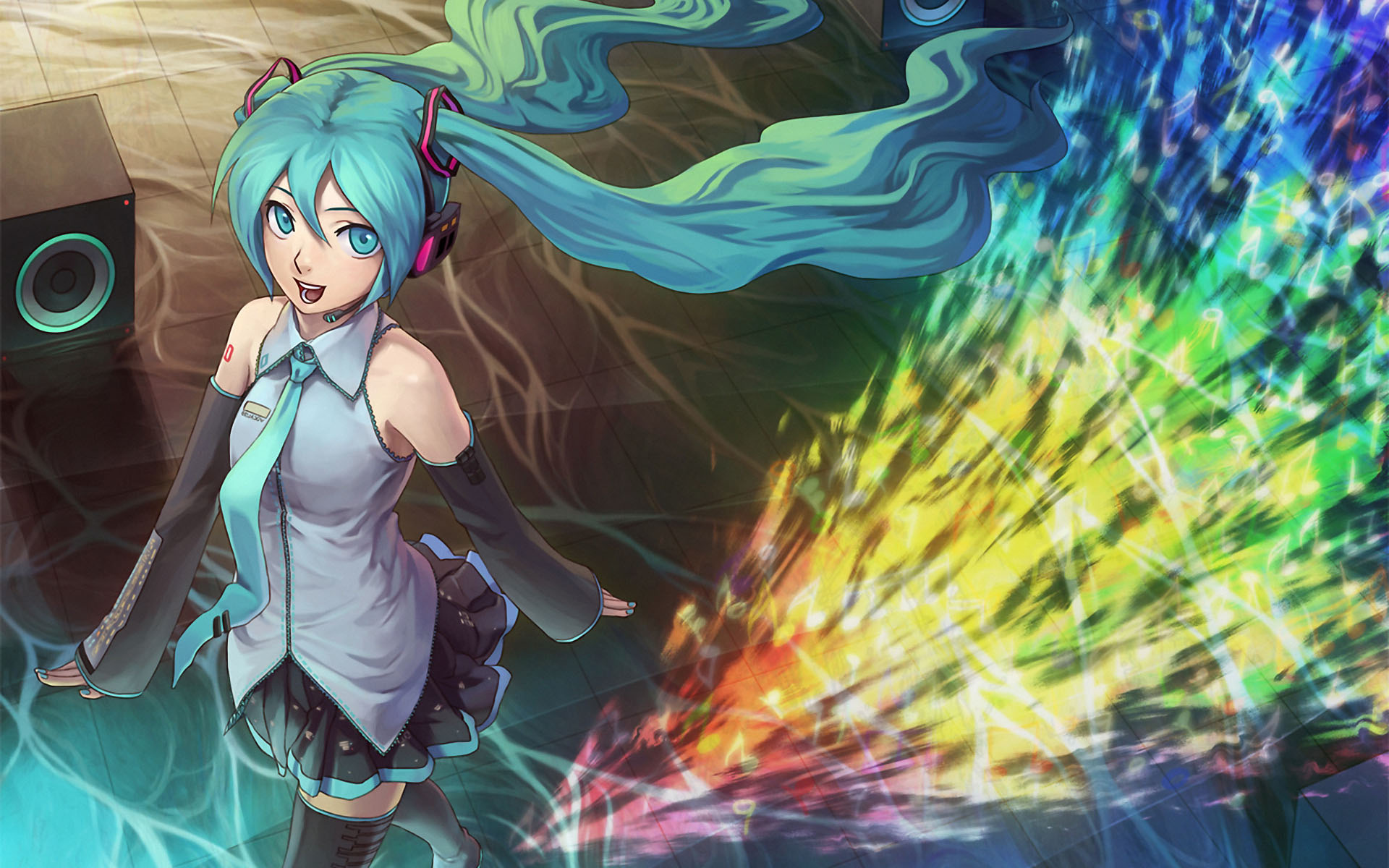 Vocaloid, Hatsune Miku, Colorful, Rainbows, Speakers, - Anime , HD Wallpaper & Backgrounds