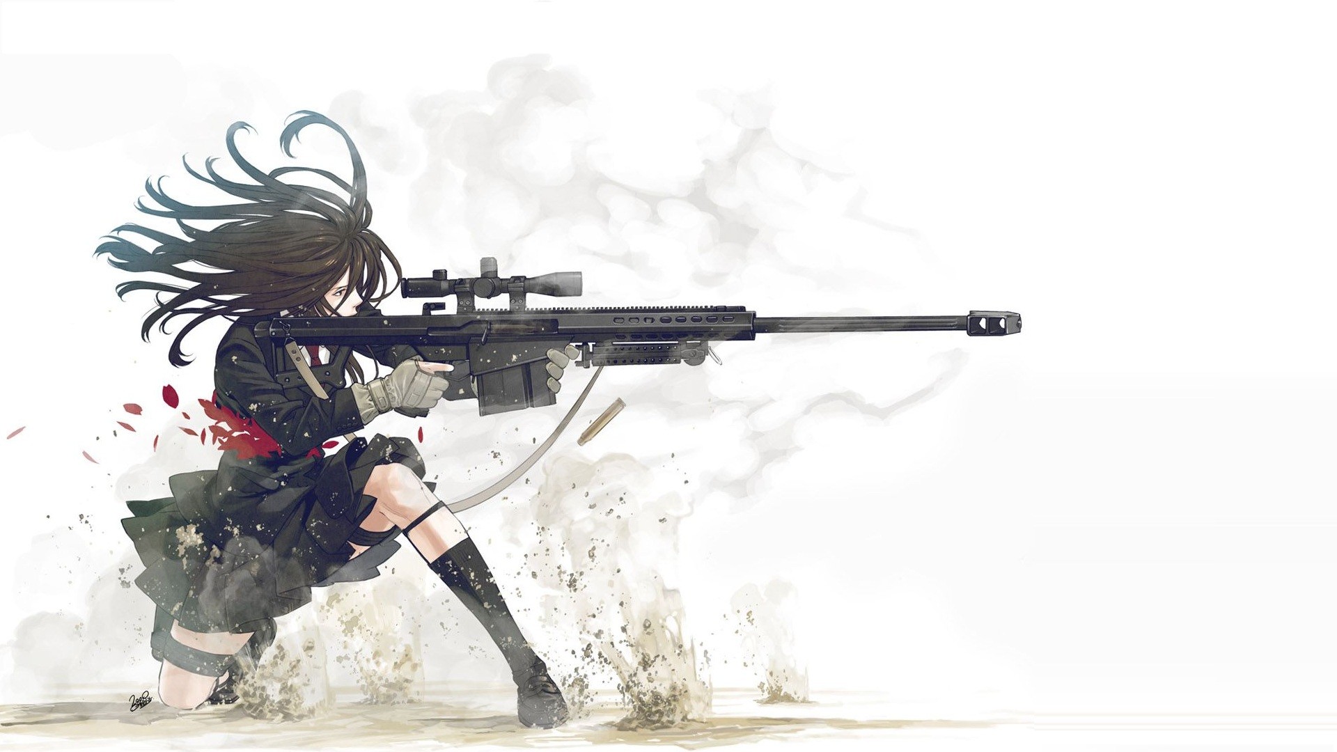 Anime Guns Weapons Manga Anime Girls White Background - Sniper Girl Anime , HD Wallpaper & Backgrounds