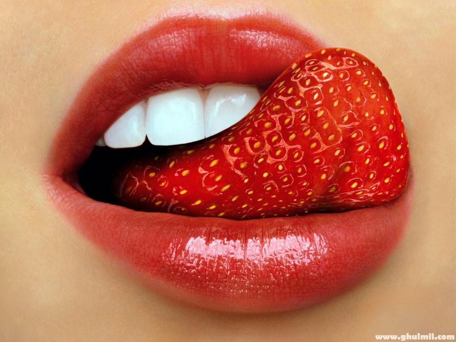 Wallpapers » Very Beautiful Sexy Strawberry Tongue - Lips With Strawberry Tongue , HD Wallpaper & Backgrounds