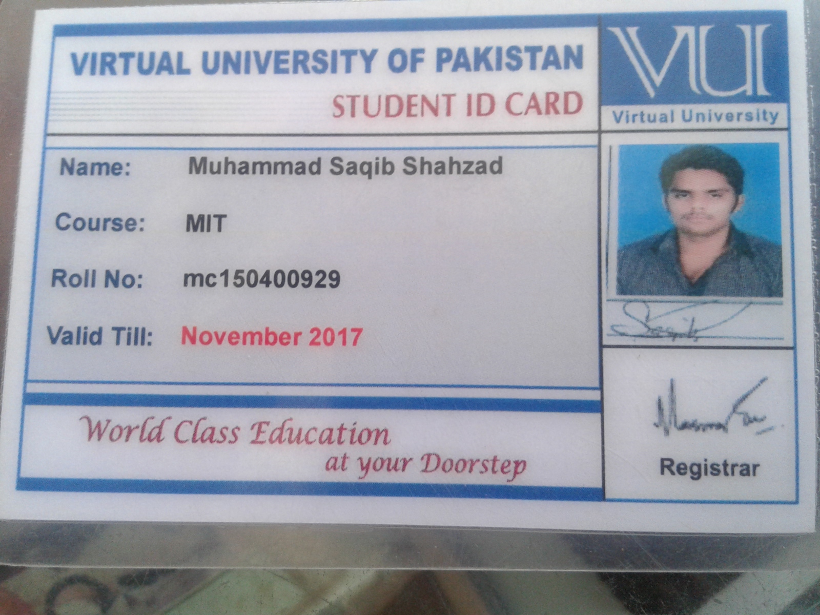 Virtual University Student Id Card