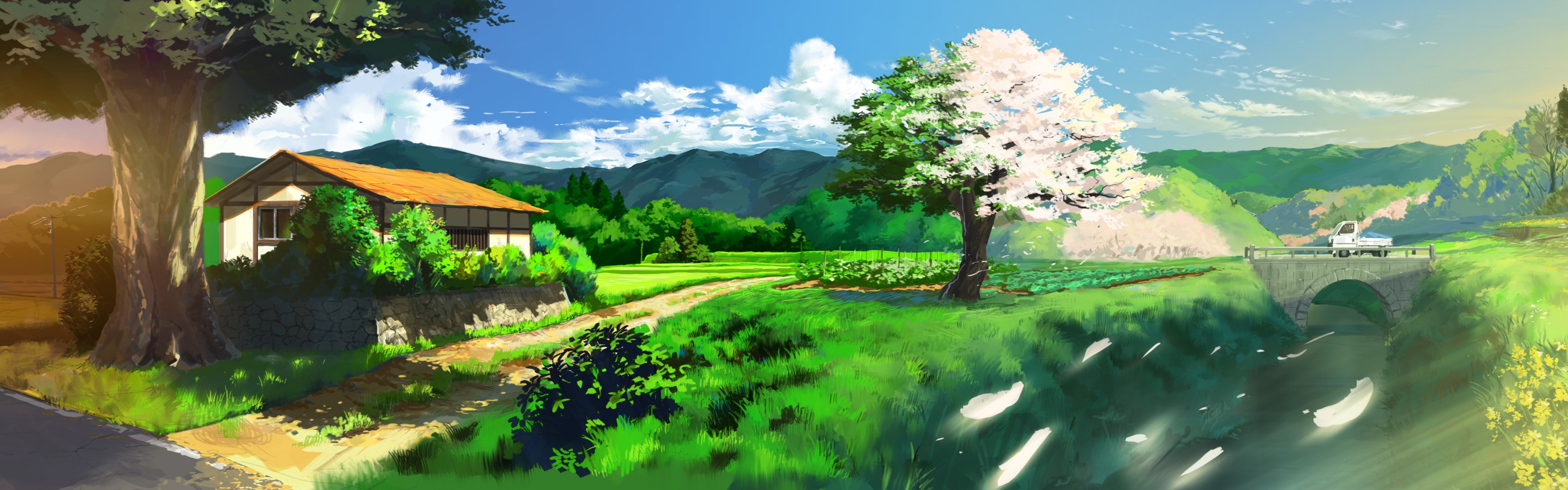 Screen Anime Dual Monitor - Scenic Dual Monitor Background , HD Wallpaper & Backgrounds