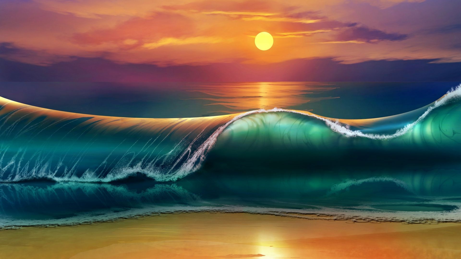 Waves Sunset , HD Wallpaper & Backgrounds