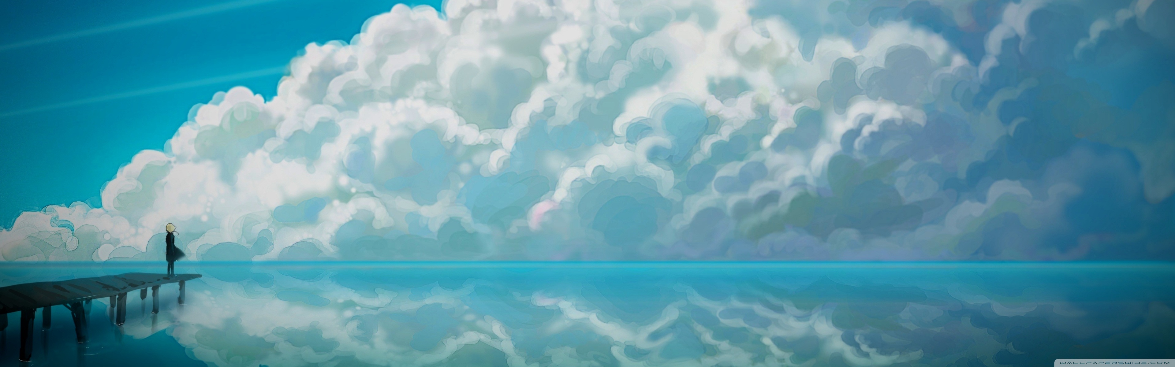 Anime Dual Monitor Wallpaper - Anime Wallpaper Sky , HD Wallpaper & Backgrounds