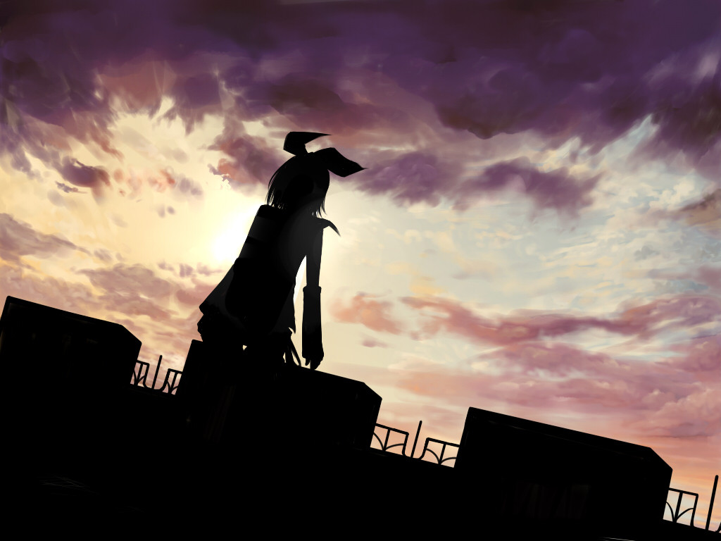 Clouds Kabe Neko Kagamine Rin Silhouette Sky Sunset - Silhouette , HD Wallpaper & Backgrounds