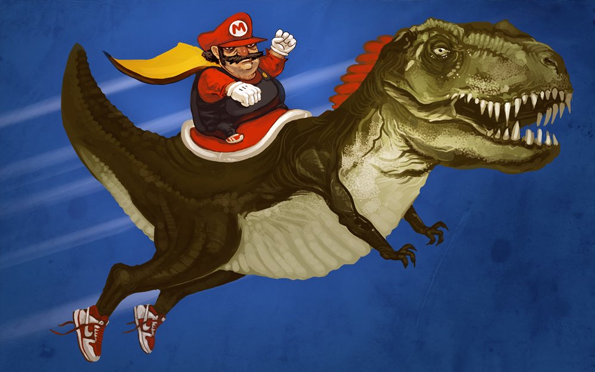 Derp Mario Riding T Rex Wallpaper - Real Mario And Yoshi , HD Wallpaper & Backgrounds
