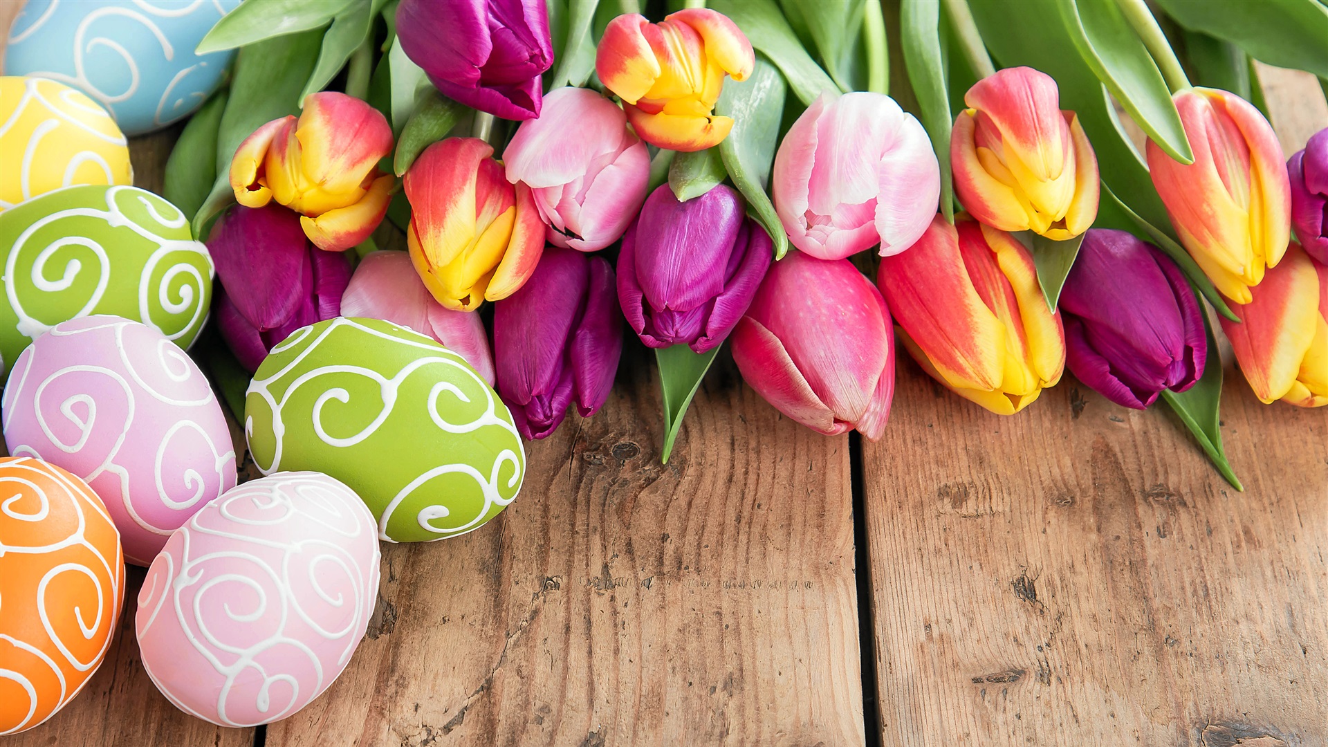 Wallpaper Happy Easter, Colorful Eggs, Beautiful Flowers, - Easter Tulips , HD Wallpaper & Backgrounds