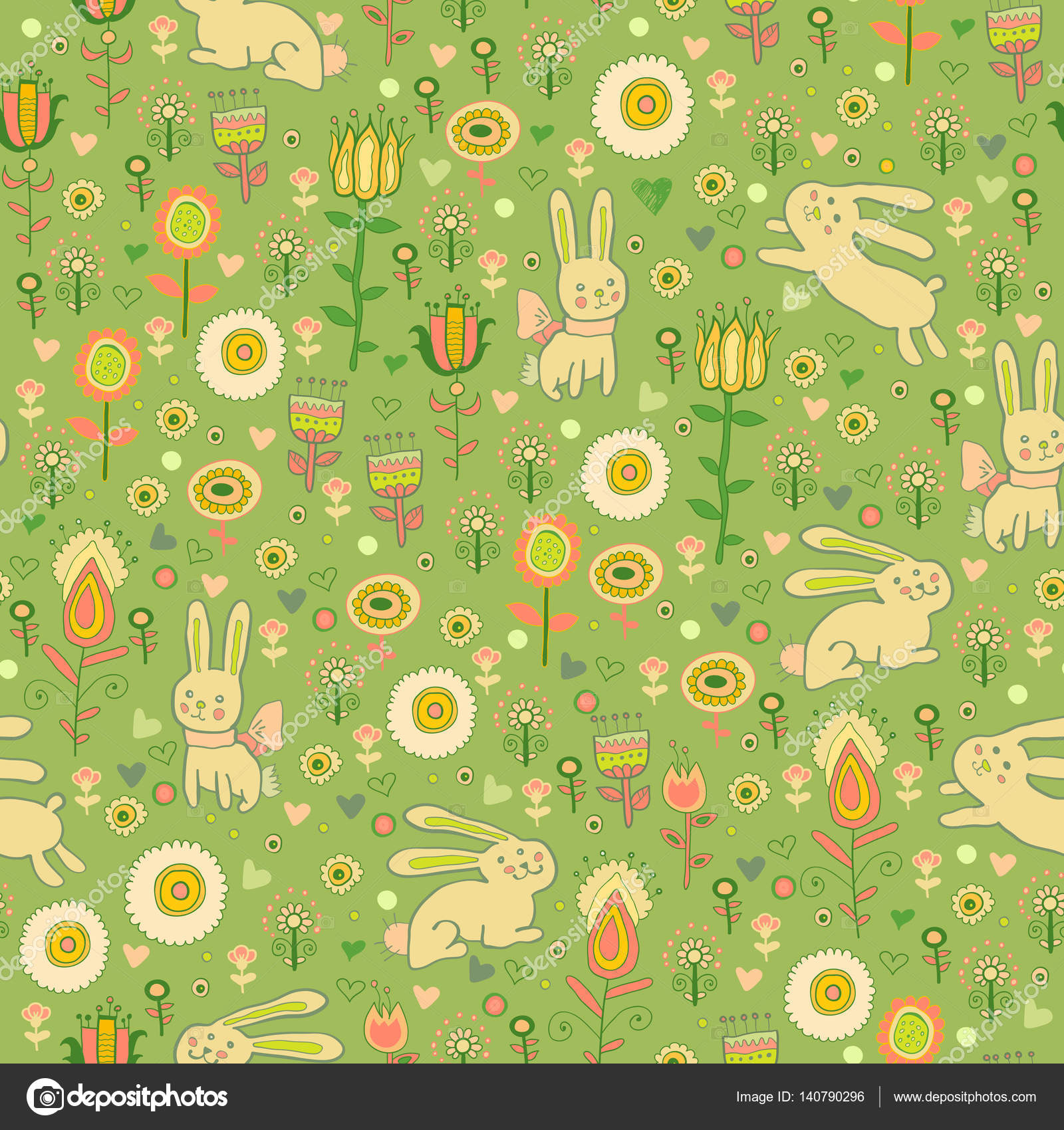Ostern Seamless Pattern With Gentle Rabbit In Flowers - Illustration , HD Wallpaper & Backgrounds