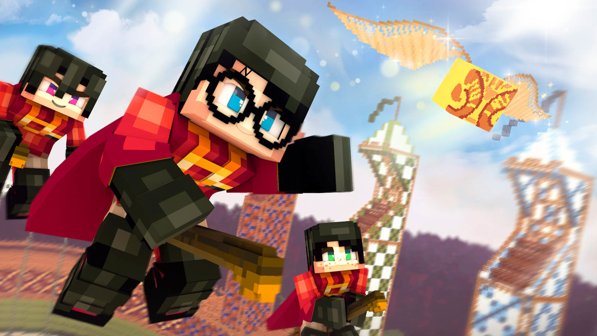 [minecraft Wallpaper] Harry Potter Quidditch - Cartoon , HD Wallpaper & Backgrounds