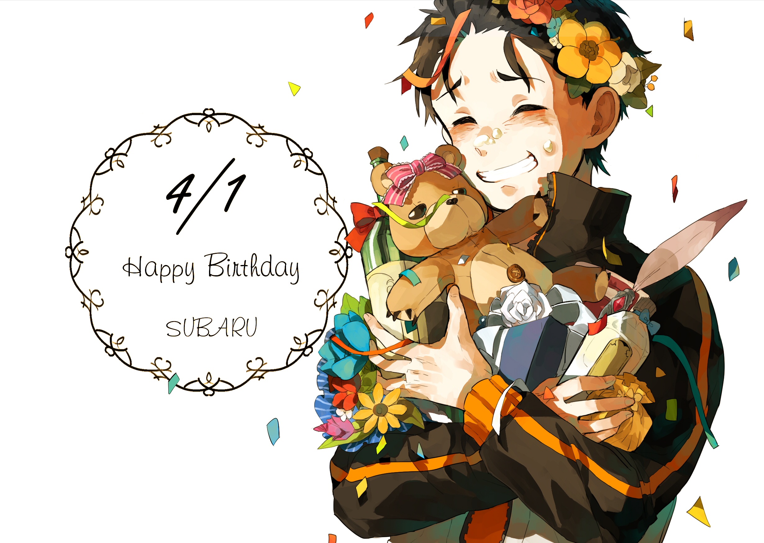 Boy, Black Hair, Smile, Birthday, Subaru Natsuki, Gift - Cartoon , HD Wallpaper & Backgrounds