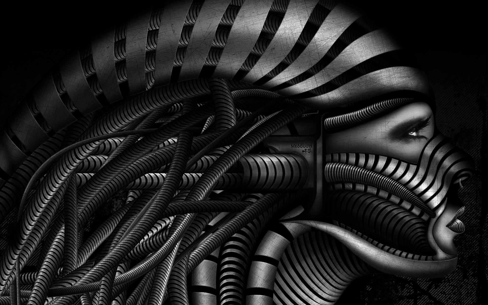 Monochrome, Women, Face, Medusa, Robot, Profile, Futuristic, - Robot Wires , HD Wallpaper & Backgrounds