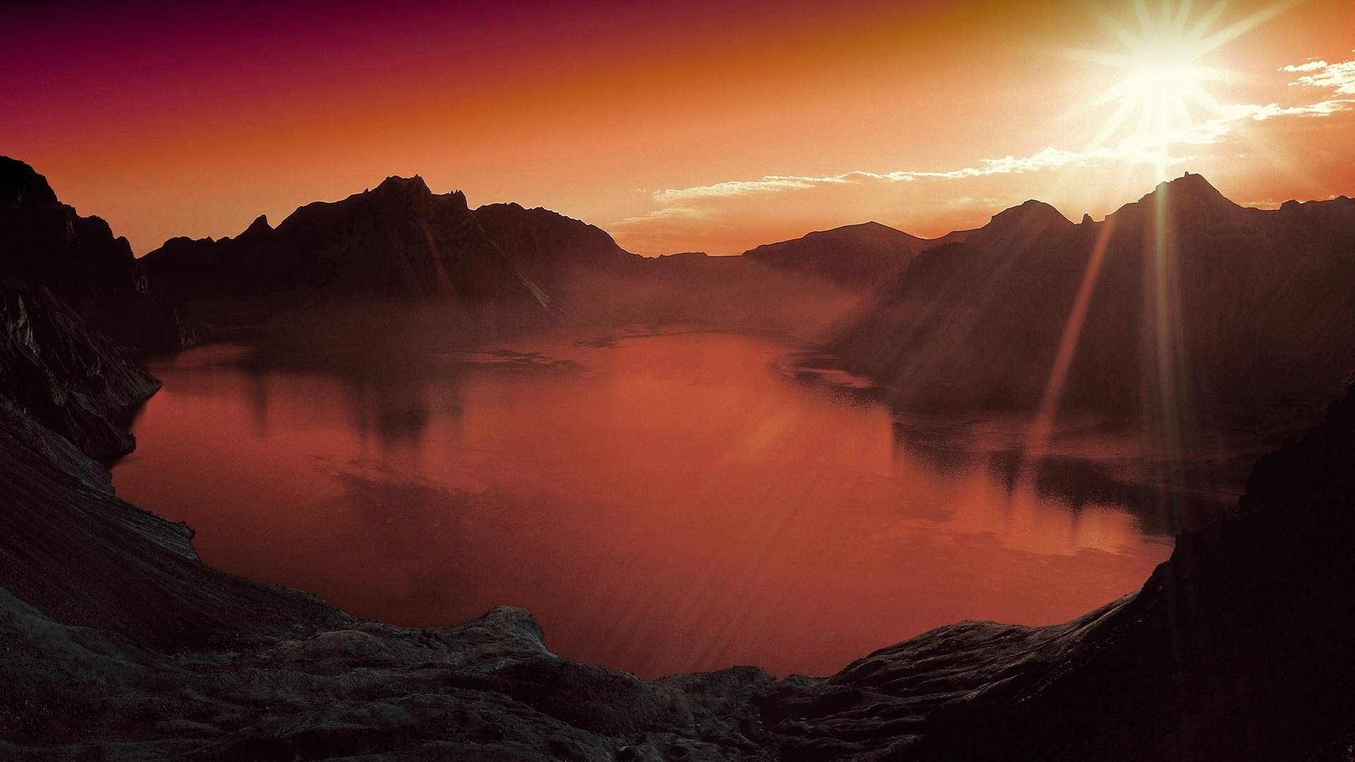 Sunset Lake Mountain Scenery Landscape Nature 4k Zb - Psalm 121 1 2 , HD Wallpaper & Backgrounds