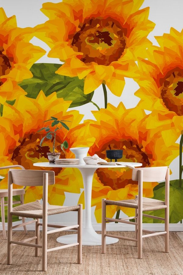 Five Big Sunflower Design Wall Mural / Wallpaper Flowers - Moroccan Mural , HD Wallpaper & Backgrounds