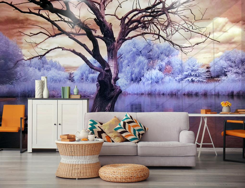 Custom Photo Wallpaper Fashion Big Tree Lake Wallpaper - Living Room Davies Interior Paint , HD Wallpaper & Backgrounds