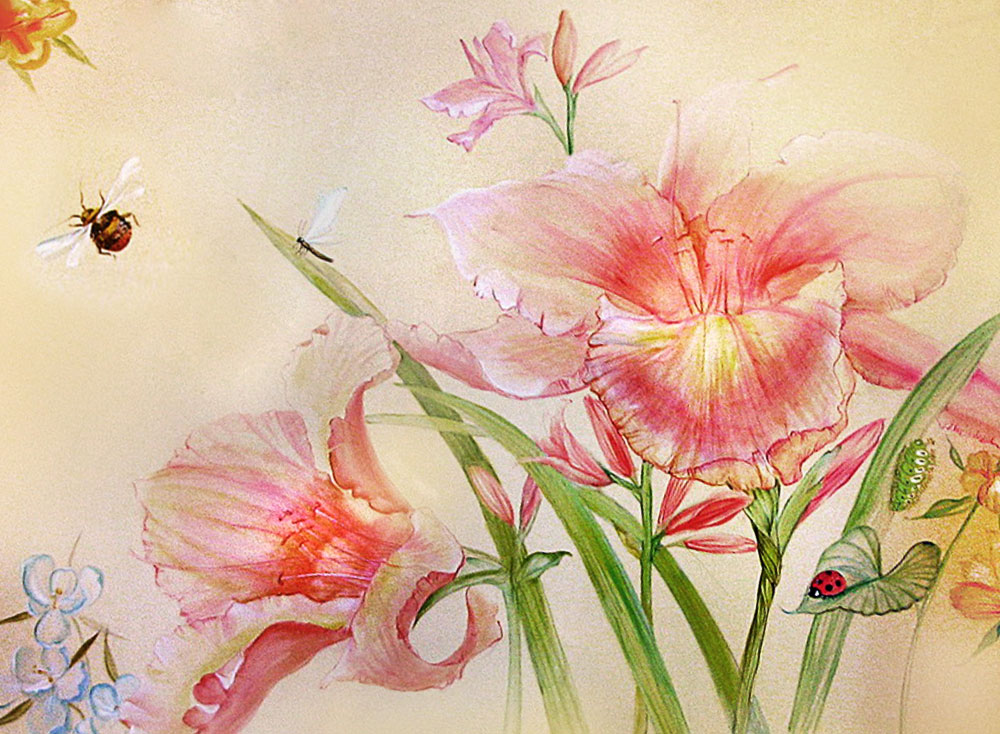 Various Interior Wall Murals - Flower Painting Murals , HD Wallpaper & Backgrounds