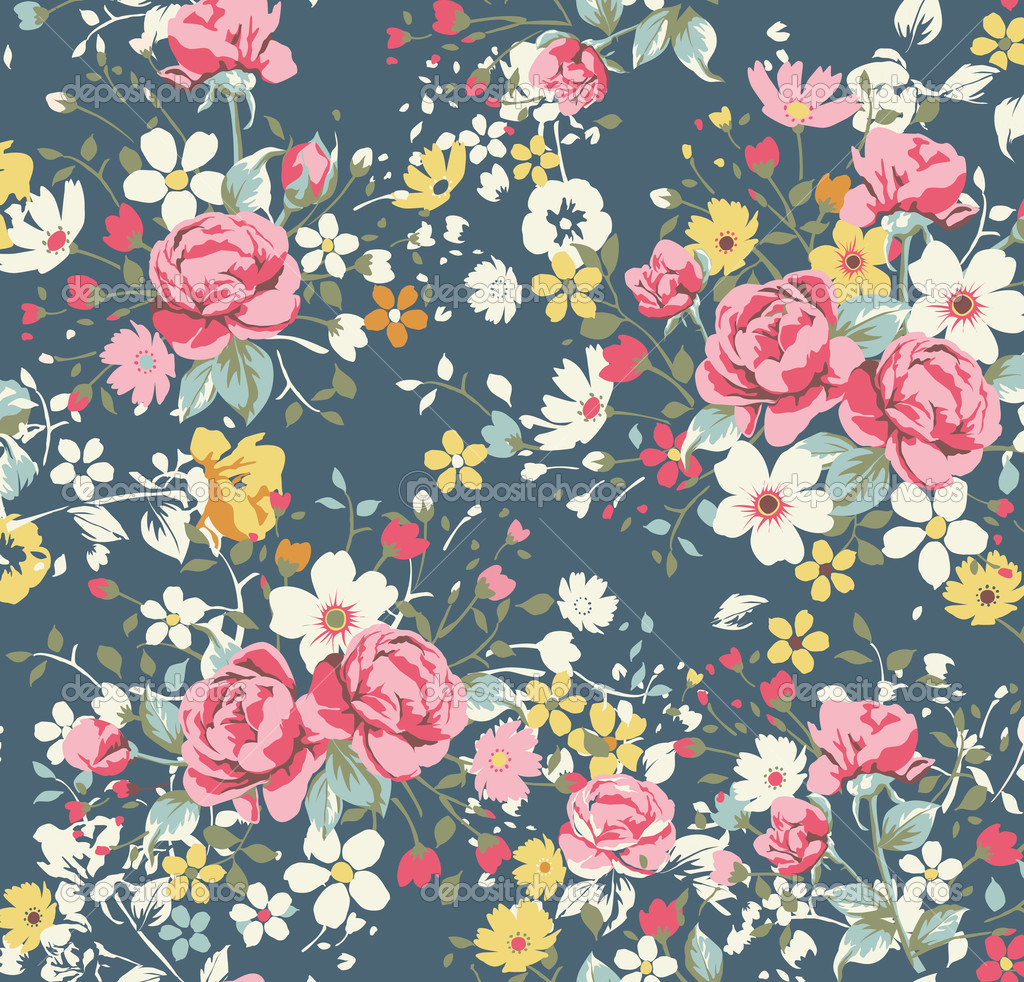 Navy Blue Floral Wallpaper - Vintage Floral Wallpaper Pattern , HD Wallpaper & Backgrounds