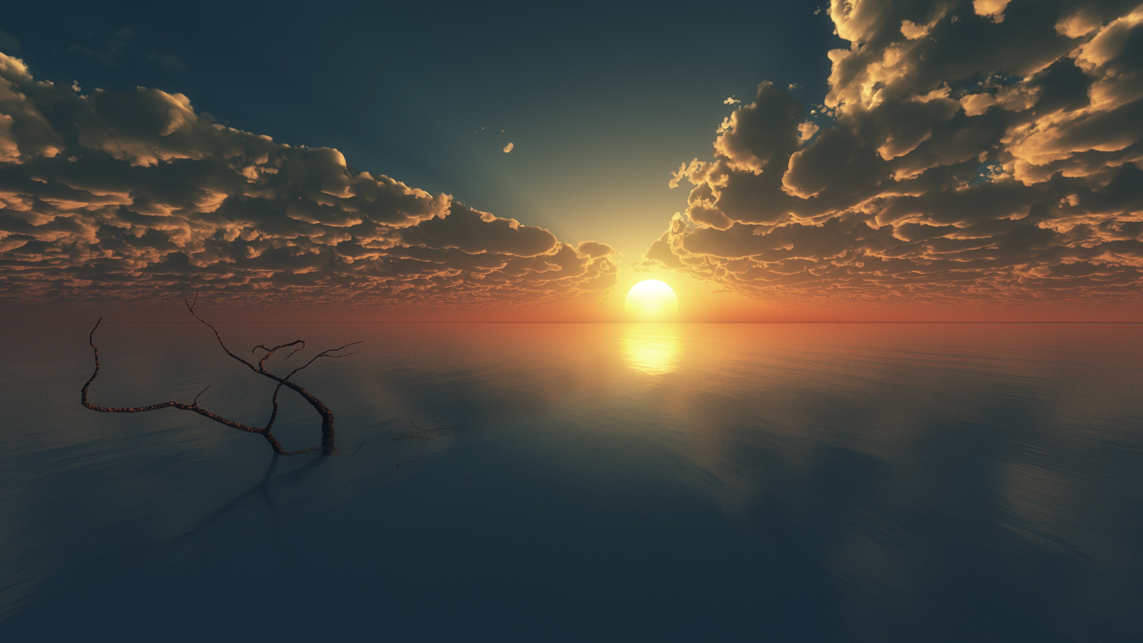 2k - Sunset Ocean Digital Art , HD Wallpaper & Backgrounds