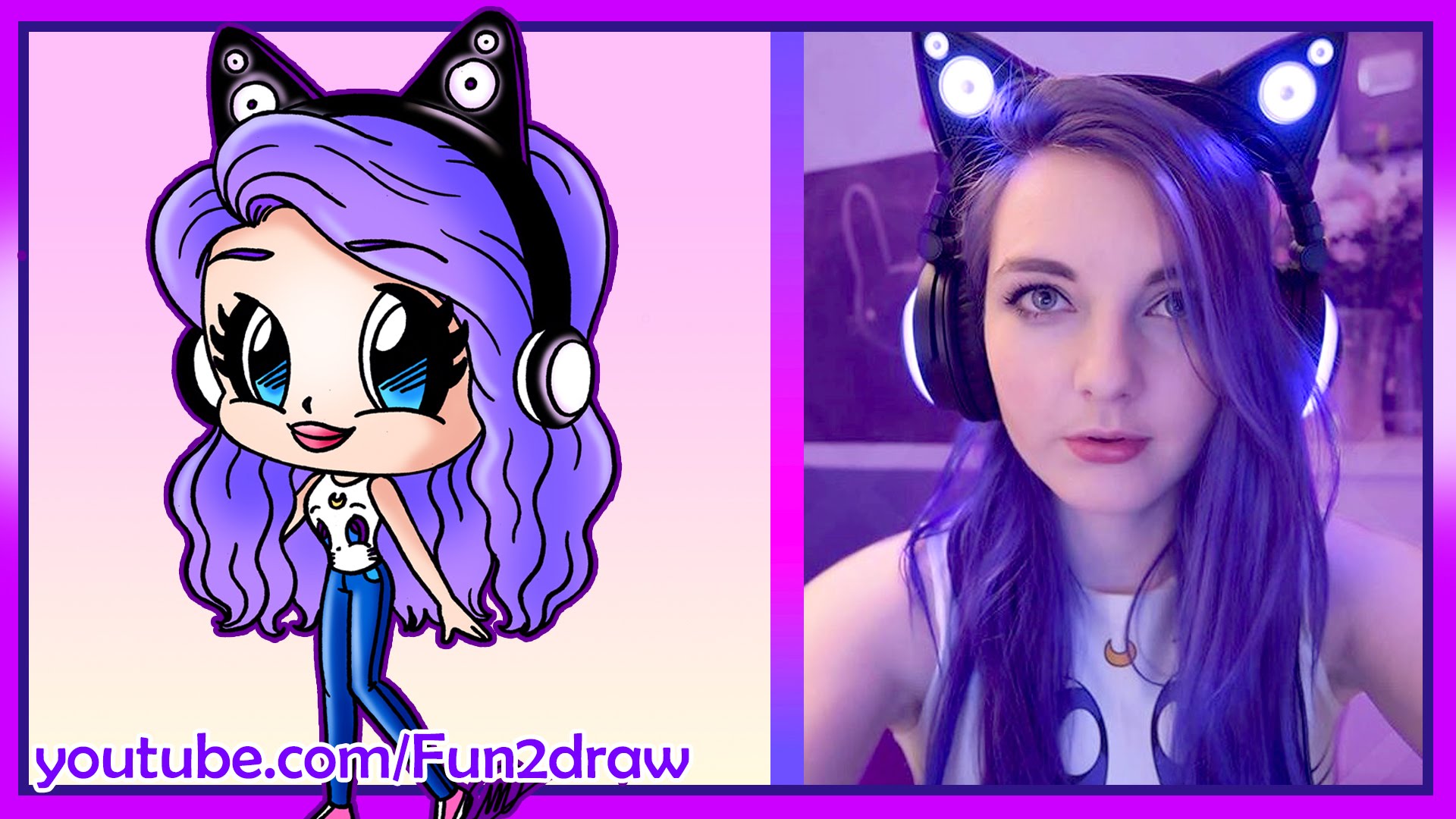 How To Draw Ldshadowlady Cute Easy - Purple Light Up Cat Headphones , HD Wallpaper & Backgrounds