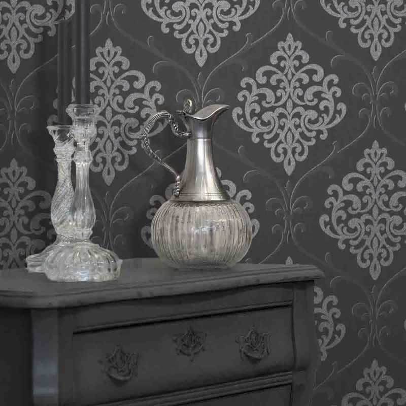 Silver Glitter Wallpaper B&q - Black And Silver Glitter Damask , HD Wallpaper & Backgrounds