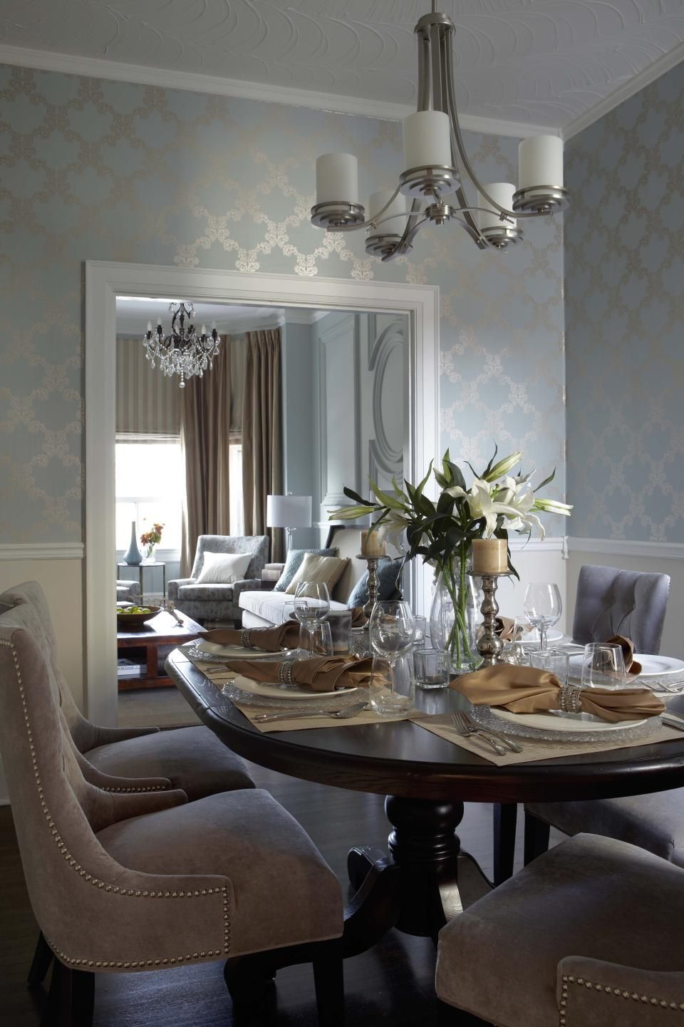 Contemporary Transitional French Country Dining Room - Wall Paper Dining Room , HD Wallpaper & Backgrounds