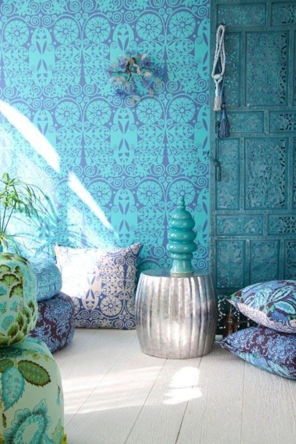 Living Ideas In Indian Style Living Room Wallpaper - Turquoise Wallpaper For Room , HD Wallpaper & Backgrounds