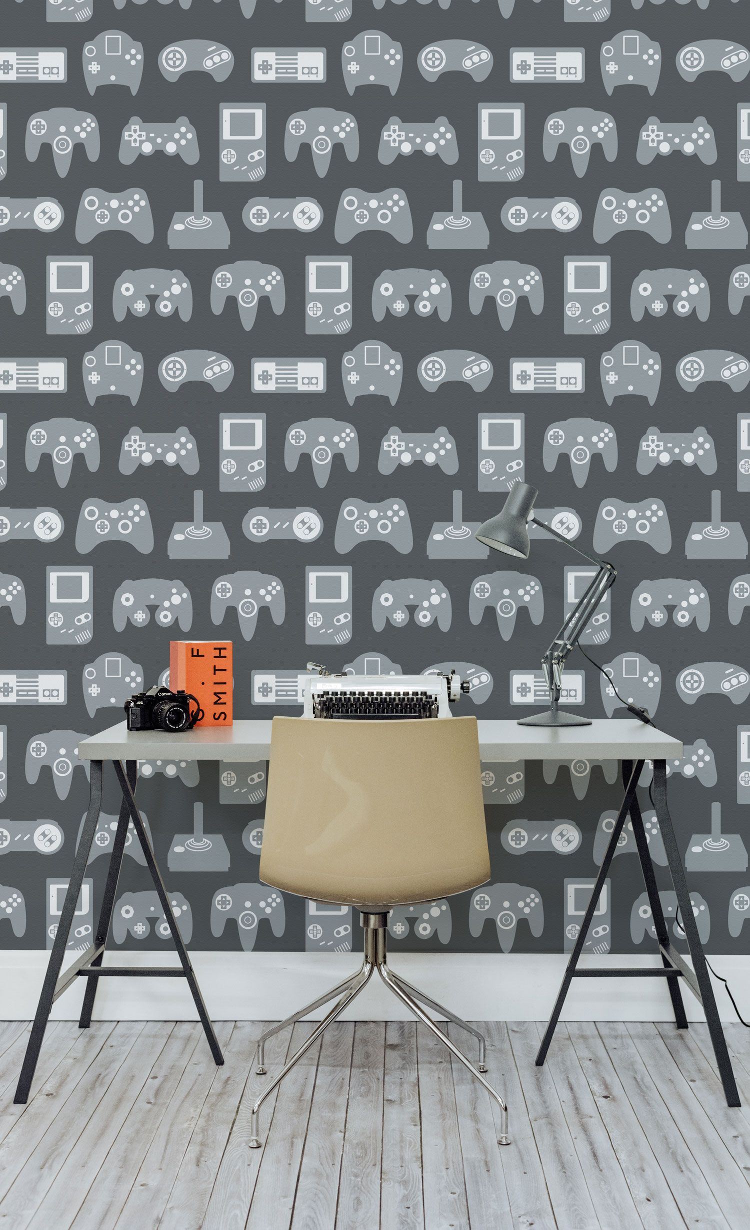 This Retro Wallpaper Brings Together A Collection Of - Trestle Desk , HD Wallpaper & Backgrounds