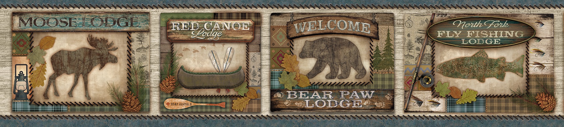 Lodge Signs Blue Wallpaper Border Ttl01562b Br Clearance Cabin