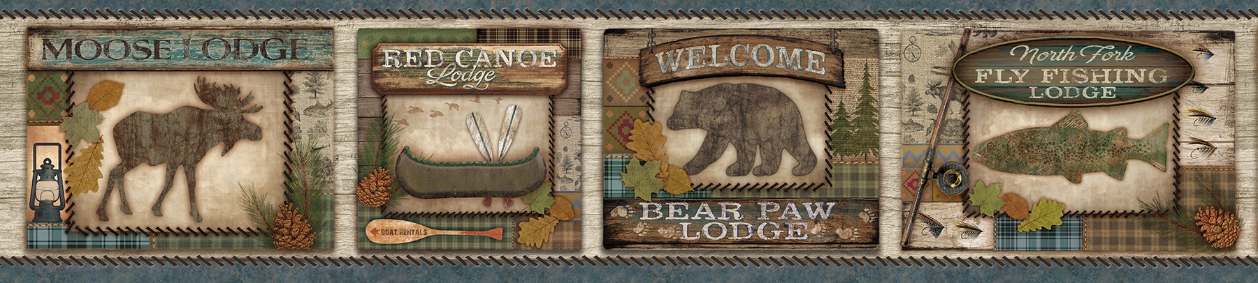 Lodge Signs Blue Wallpaper Border Ttl01562b <br> Clearance - Cabin Wallpaper Border , HD Wallpaper & Backgrounds