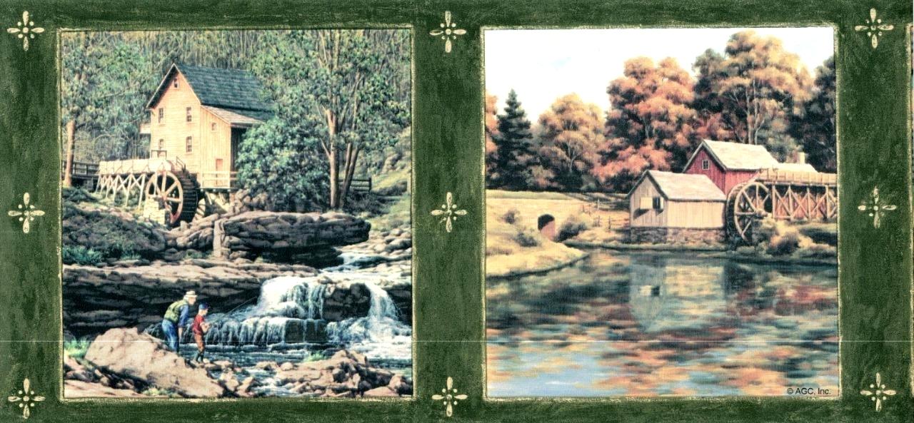 Antique Country Watermills Covered Bridge Fishing Barn Creative
